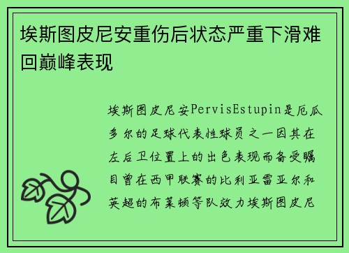 埃斯图皮尼安重伤后状态严重下滑难回巅峰表现 埃斯图皮尼安重伤后状态严重下滑难回巅峰表现